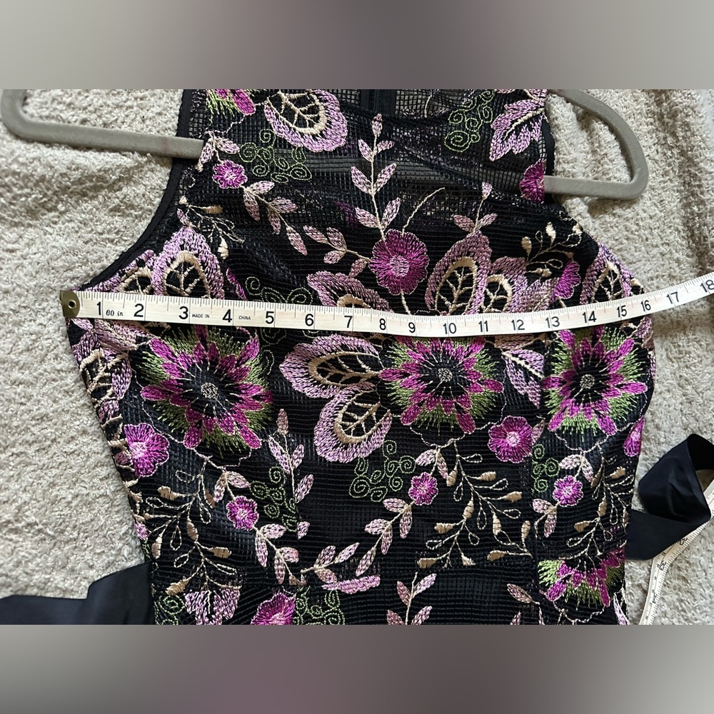 Tahari ARTHUR S.LEVINE boho Floral Embroidered Mesh Lace Tie Cocktail Dress SZ 2 - Picture 8 of 11